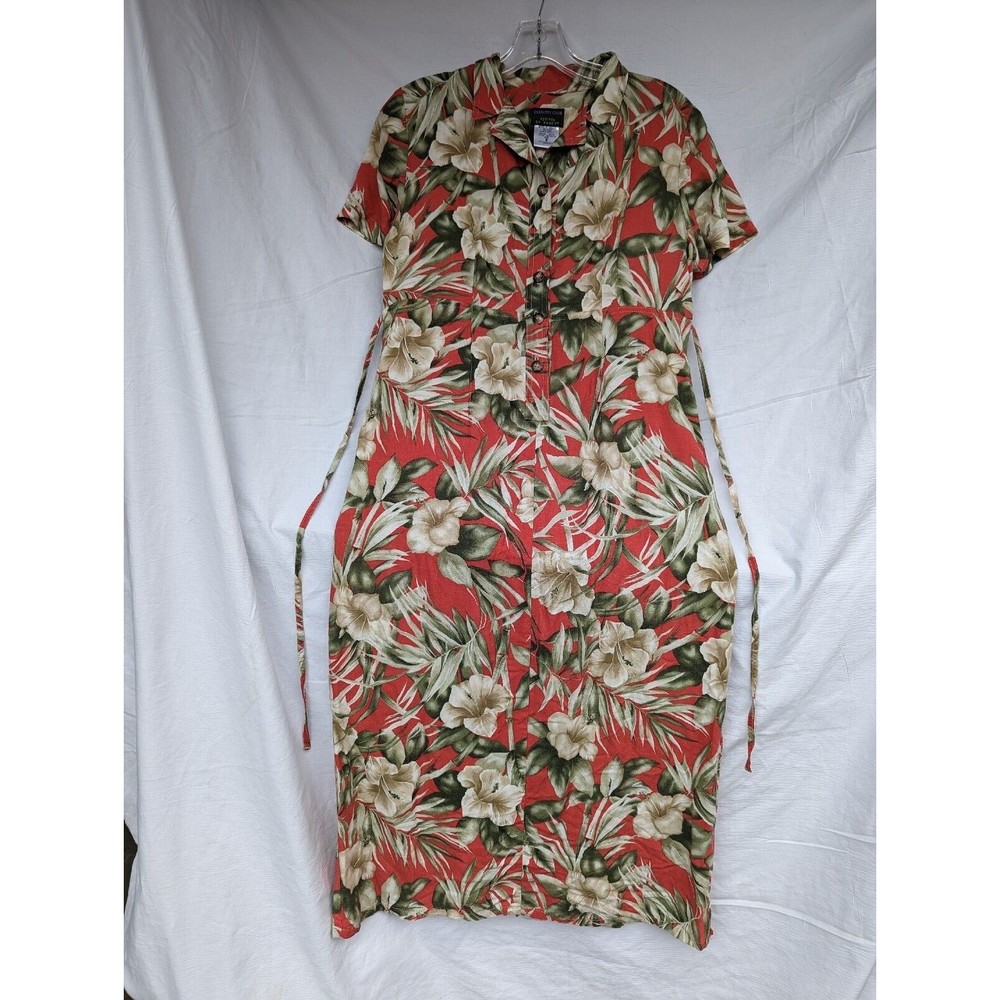 Country Club Petites Koret Dress Size S Floral Button Collar Hawaiian Vacation